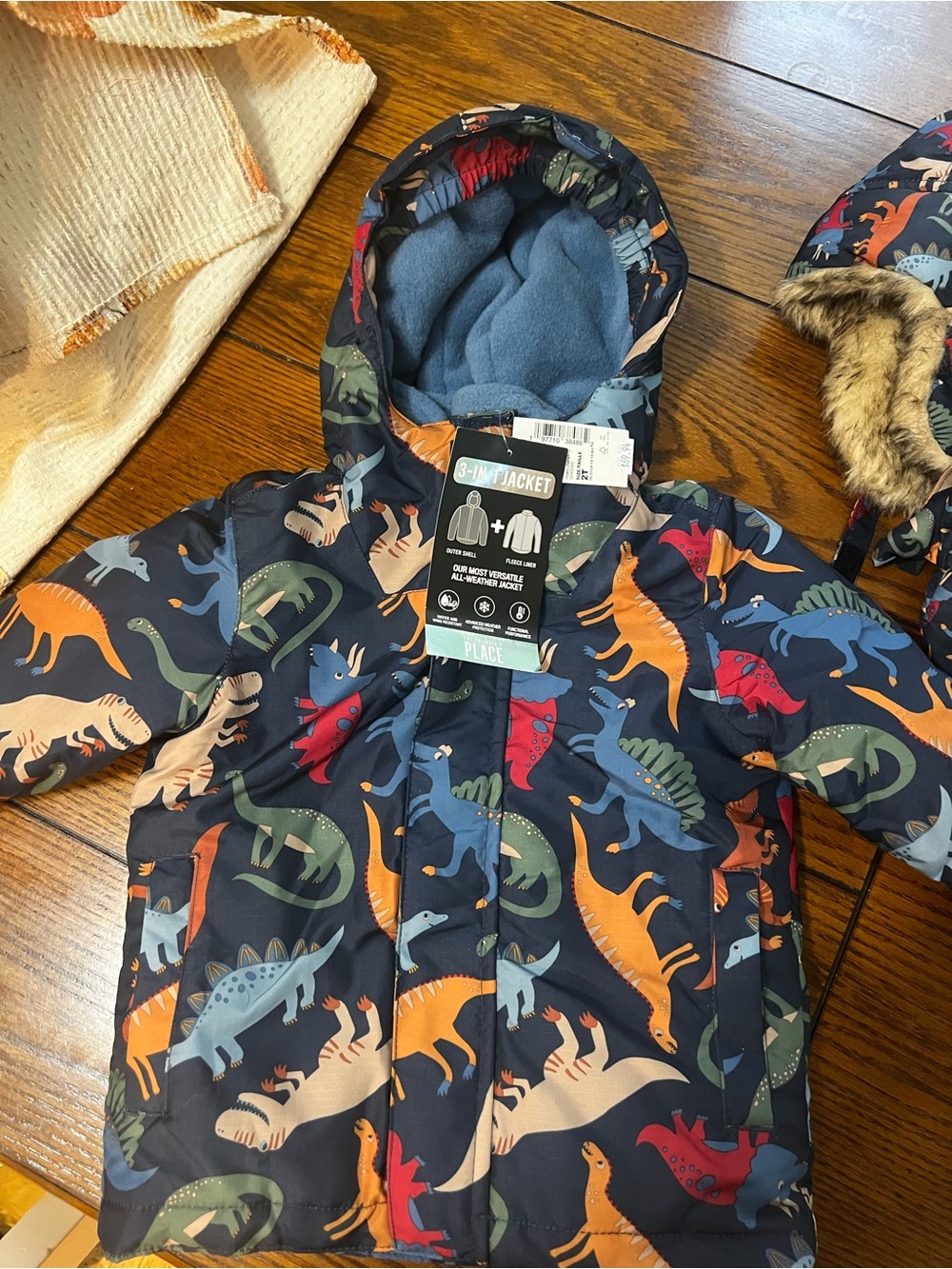 3 in 1 Children’s Place Kids' Navy Dinosaur Winter Jacket with Dino Print